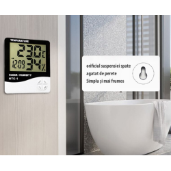 Termometru si higrometru digital Ceas 3 taste Suport Stand Alb