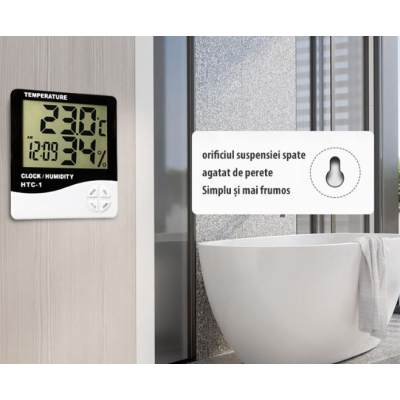 Termometru si higrometru digital Ceas 3 taste Suport Stand Alb