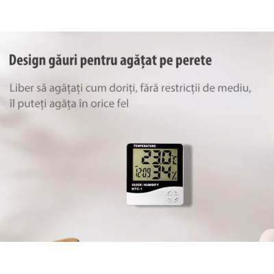 Termometru si higrometru digital Ceas 3 taste Suport Stand Alb