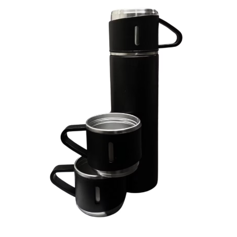 Termos 500 ml + 2 cesti otel inoxidabil negru