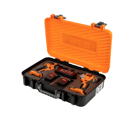 Trusa 1 masina de gaurit + 1 insurubat pe acumulator cu impact  2 acumulatori 4 Ah JPE