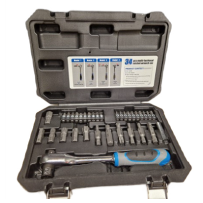 Trusa 34 piese biti clichet cu prindere dubla 1/4 biti si 3/8 tubulare