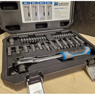 Trusa 34 piese biti clichet cu prindere dubla 1/4 biti si 3/8 tubulare