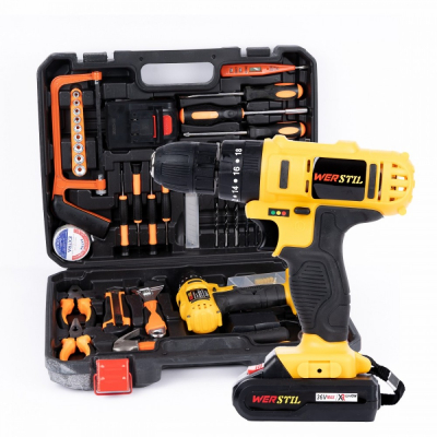 Trusa Bormasina/Autofiletanta cu percutie  110 piese 24 V cu 2 acumulatori si incarcator