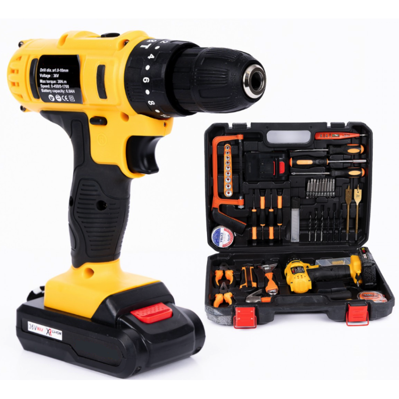 Trusa Bormasina cu percutie 2 acumulatori 24 V 6A + accesorii 110 PIESE