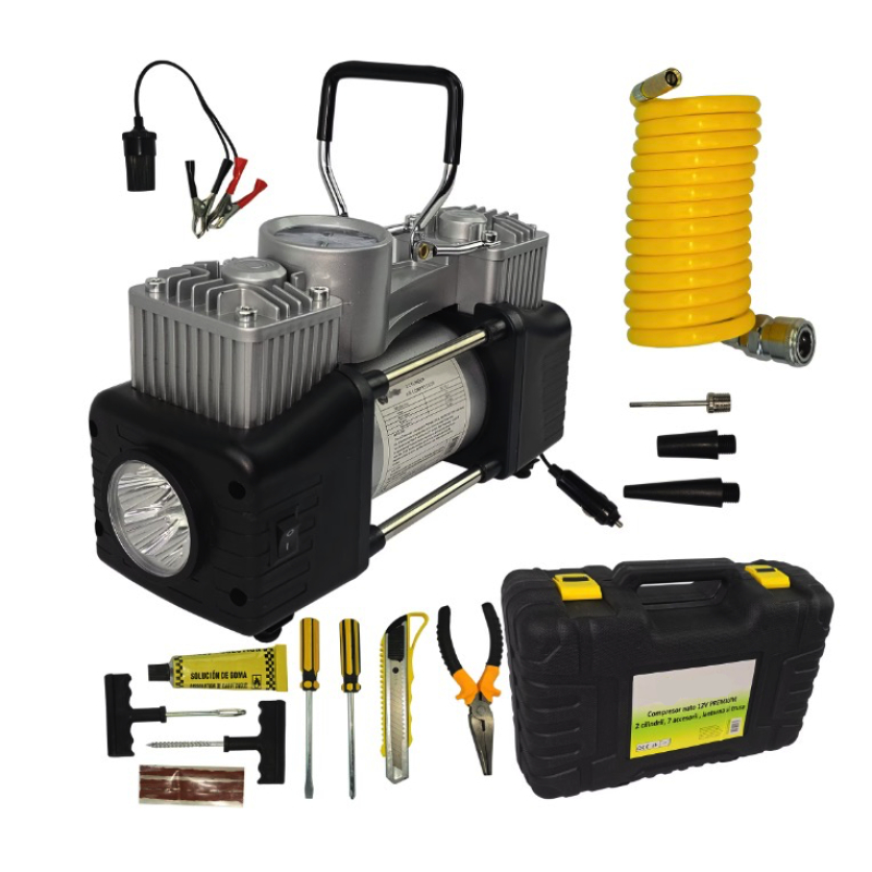 Trusa Compresor auto 12V PREMIUM cu 2 cilindri LIDER MX931