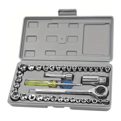 Trusa de chei tubulare 40 de piese sistem metric si SAE cutie gri