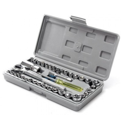 Trusa de chei tubulare 40 de piese sistem metric si SAE cutie gri