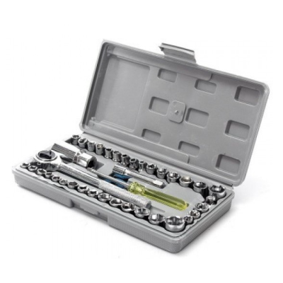 Trusa de chei tubulare 40 de piese sistem metric si SAE cutie gri