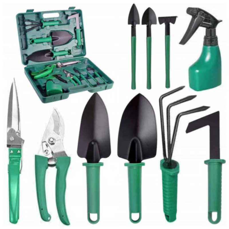 Trusa de gradinarit completa servieta platic VERDE 10 piese MX992