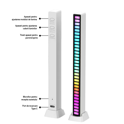 UB Bara cu leduri RGB sincronizare muzicala lumini de ritm senzor sunet 32 leduri