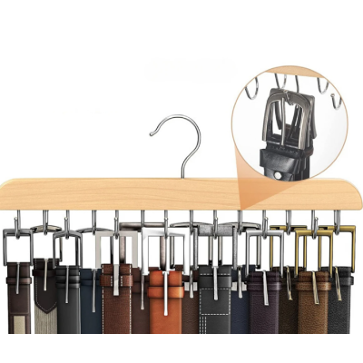 Umeras din lemn si otel cu 14 carlige rotative pentru curele 37 cm x 14 cm