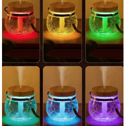 Umidificator de 400 ml si Iluminare LED RGB ZJ987 cu Lemn natural