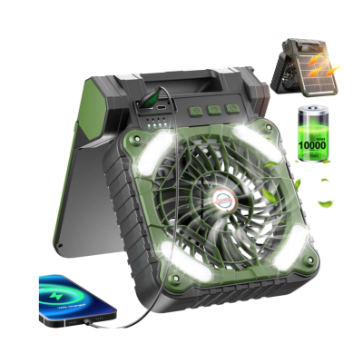 Ventilator de camping cu baterie de 10400Mah solar pentru exterior cu lumina led cu 4 viteze