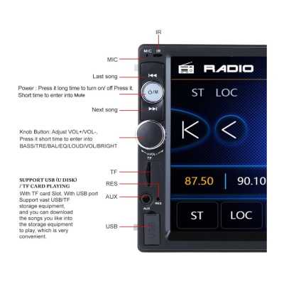 Video player auto bluetooth 7020 LCD cu touchscreen