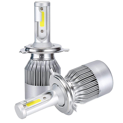 Set 2 Lampi LED C6 H4 cu doua faze Lumina ALBA temperatura 6500K putere 55W