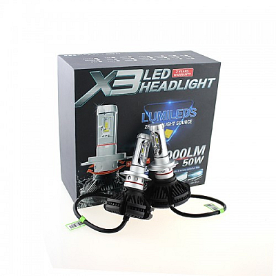 Set de 2 Lampi LED auto X3 H7 Premium putere 50W 6000LM temperatura 8000K