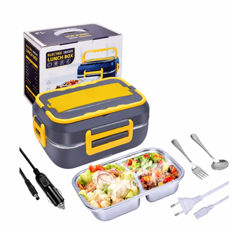 Caserola electrica capacitate 1.5L cu accesorii la priza sau auto Functie autogatire si accesorii pentru incalzire si depozitare mancare aliemntare