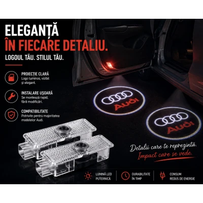 Set 2 Holograme LED cu LOGO AUDI pentru Portiere