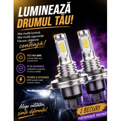 Set 2 Becuri auto H4 3570 cu doua faze 12 LED SMD putere 80W temperatura 6000K