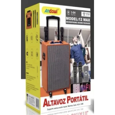 Boxa portabila Karaoke Andowl 12 MAX cu 2 microfoane Wireless bluetooth telecomanda