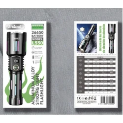 Lanterna tactica de mana L550 cu baterie 26650mah incarcare USB Type C si Zoom