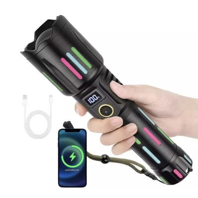 Lanterna tactica de mana L550 cu baterie 26650mah incarcare USB Type C si Zoom