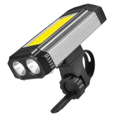 Lanternă de bicicletă, reîncărcabilă prin USB, 5 moduri 2 x Cob Rotund + 1 COB dreptunghiular