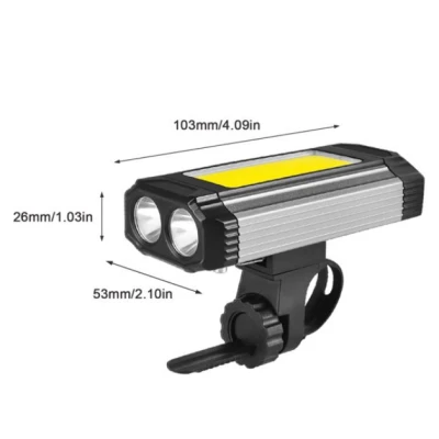 Lanternă de bicicletă, reîncărcabilă prin USB, 5 moduri 2 x Cob Rotund + 1 COB dreptunghiular