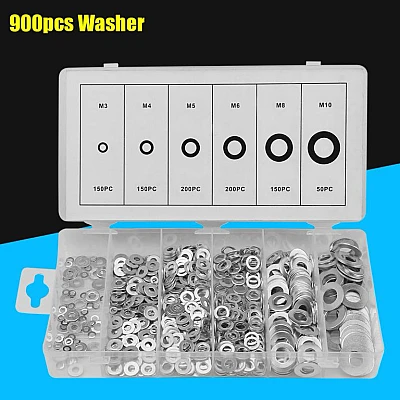 Kit 900 de garnituri plate din otel A3, include 6 dimensiuni diferite: M3 M4 M5 M6 M7 M8 M10 Kit 900 de garnituri plate din otel A3, include 6 dimensiuni diferite: M3 M4 M5 M6 M7 M8 M10