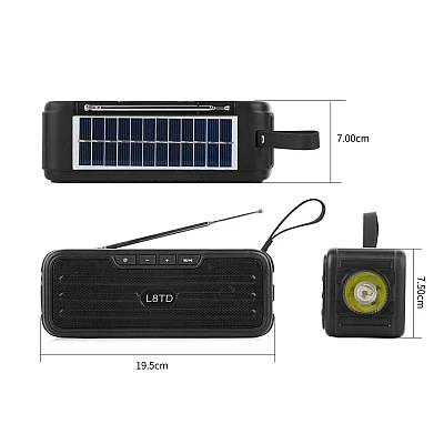 Boxa Portabila L8TD Neagra Bluetooth USB Radio Lanterna cu incarcare solara Boxa Portabila L8TD Neagra Bluetooth USB Radio Lanterna cu incarcare solara