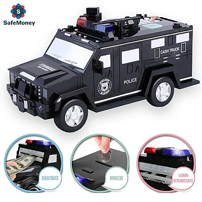 Pusculita Masina Politie Blindata cu PIN si Lumini electronica Pusculita Masina Politie Blindata cu PIN si Lumini electronica