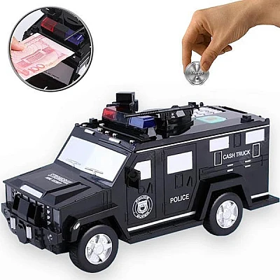 Pusculita Masina Politie Blindata cu PIN si Lumini electronica Pusculita Masina Politie Blindata cu PIN si Lumini electronica