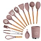 Set 12 ustensile de bucătărie cu mâner de lemn roz Set 12 ustensile de bucătărie cu mâner de lemn roz