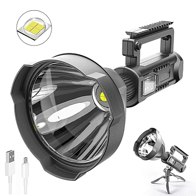 Lanterna de Mana W591 cu TREPIED putere 1000W LED foarte puternic P90 dunctie de Baterie Externa XL Lanterna de Mana W591 cu TREPIED putere 1000W LED foarte puternic P90 dunctie de Baterie Externa XL