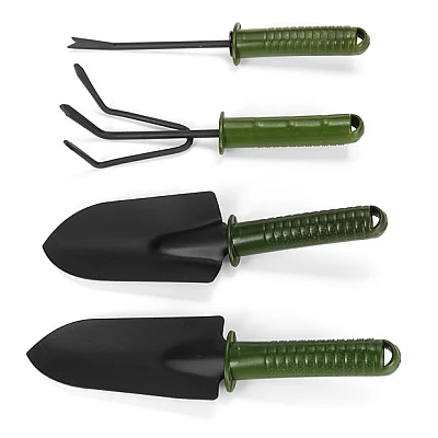 Set 4 unelte pentru gradinarit cu maner verde Set 4 unelte pentru gradinarit cu maner verde