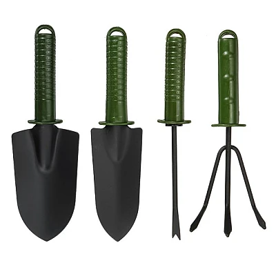 Set 4 unelte pentru gradinarit cu maner verde Set 4 unelte pentru gradinarit cu maner verde