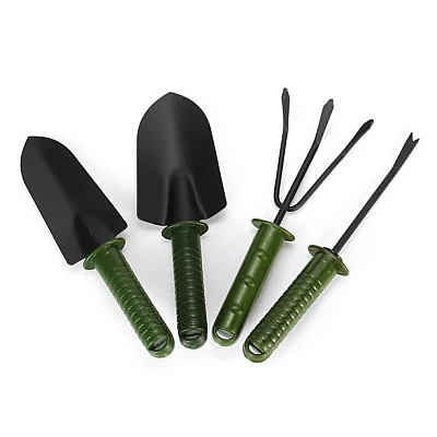 Set 4 unelte pentru gradinarit cu maner verde Set 4 unelte pentru gradinarit cu maner verde