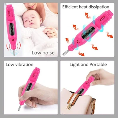 Freza Unghii Roz include 5 pile 5 capete abrazive Viteza Reglabila Semiprofesionala ALIMENTARE USB