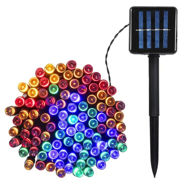 Instalație solară LED tip șir, 300 LED-uri, 33 m, multicoloră – prezentare