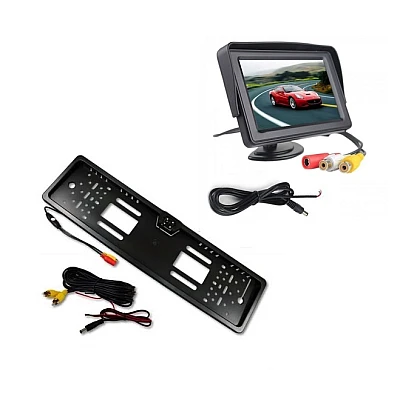Set suport numar auto cu camera video marsarier si monitor pliabil TFT Set suport numar auto cu camera video marsarier si monitor pliabil TFT