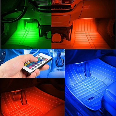 Benzi Led Auto Ambientale 9 Led 8 Culori Telecomanda Benzi Led Auto Ambientale 9 Led 8 Culori Telecomanda