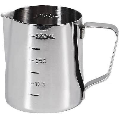 Cana din inox cu gradatie pentru spumare cu maner 350 ml Cana din inox cu gradatie pentru spumare cu maner 350 ml