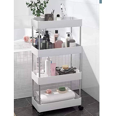 Suport depozitare cu 4 rafturi tip carucior modular pentru baie sau bucatarie Suport depozitare cu 4 rafturi tip carucior modular pentru baie sau bucatarie