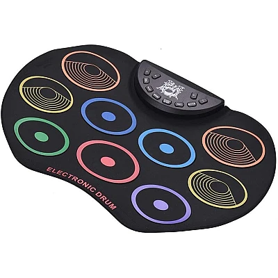 Set Tobe electronice digitale din Silicon cu pedale de picior 9 USB 9 Paduri de tobe colorate Set Tobe electronice digitale din Silicon cu pedale de picior 9 USB 9 Paduri de tobe colorate