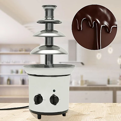 Fantana cu fondue de ciocolata 4 niveluri din orel inoxidabil Fantana cu fondue de ciocolata 4 niveluri din orel inoxidabil