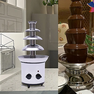 Fantana cu fondue de ciocolata 4 niveluri din orel inoxidabil Fantana cu fondue de ciocolata 4 niveluri din orel inoxidabil