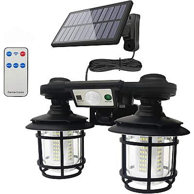 Lampa solara dubla 192 LED cu senzor miscare telecomanda si suport 30W cod JD 2216A Lampa solara dubla 192 LED cu senzor miscare telecomanda si suport 30W cod JD 2216A