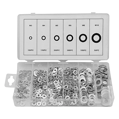 Kit 900 de garnituri plate din otel A3, include 6 dimensiuni diferite: M3 M4 M5 M6 M7 M8 M10 Kit 900 de garnituri plate din otel A3, include 6 dimensiuni diferite: M3 M4 M5 M6 M7 M8 M10