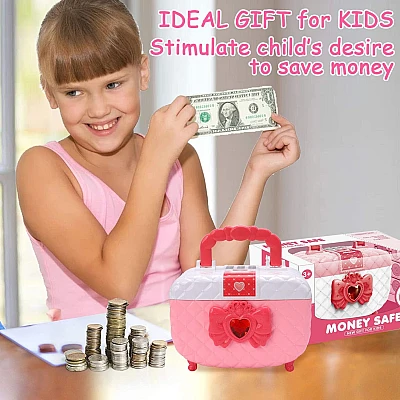 Pusculita pentru fetite tip cutie de machiaj rularea automată a banilor si cod Pusculita pentru fetite tip cutie de machiaj rularea automată a banilor si cod